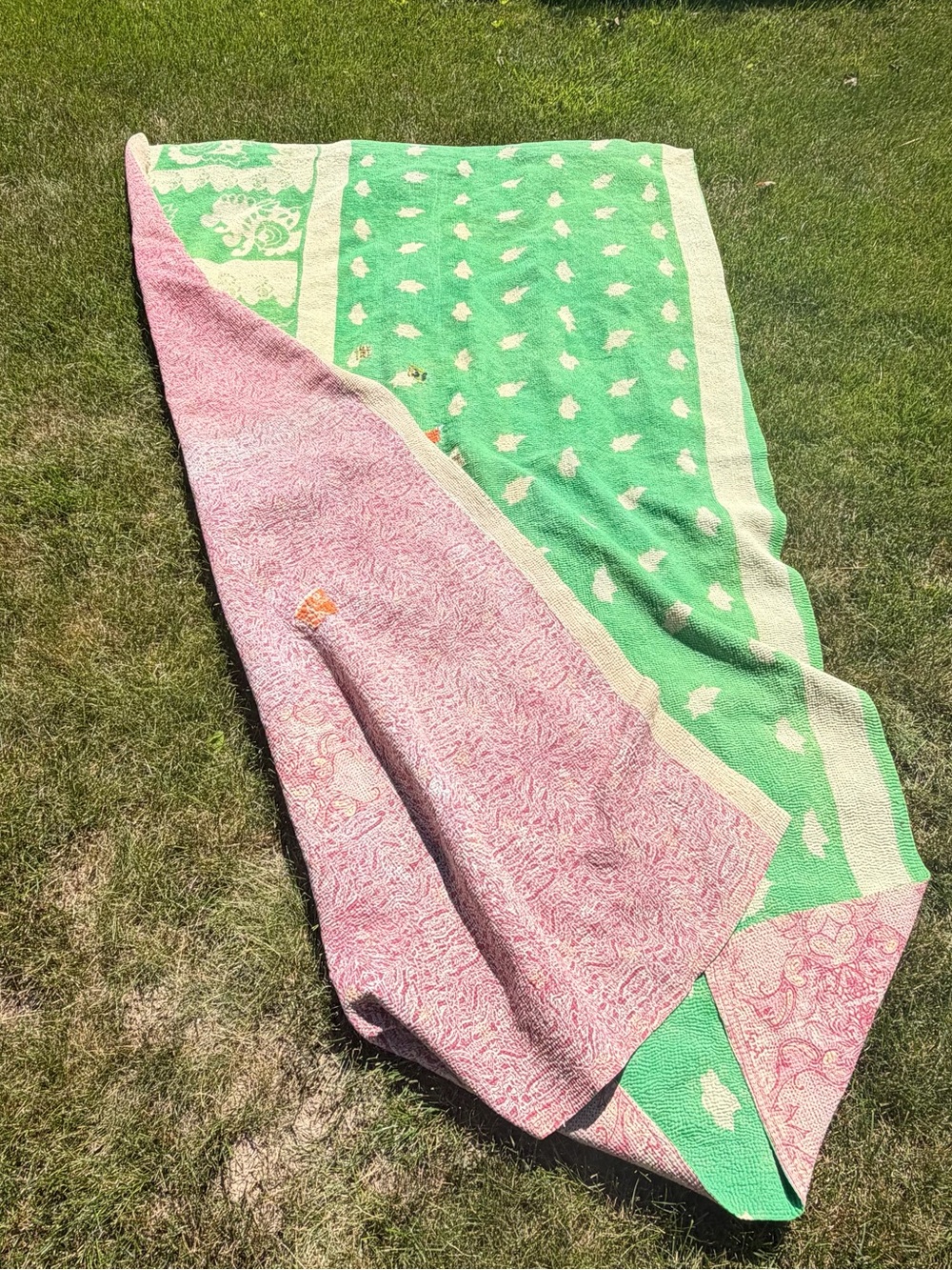Vintage Handmade Indian Cotton Kantha Quilt Throw – Reversible